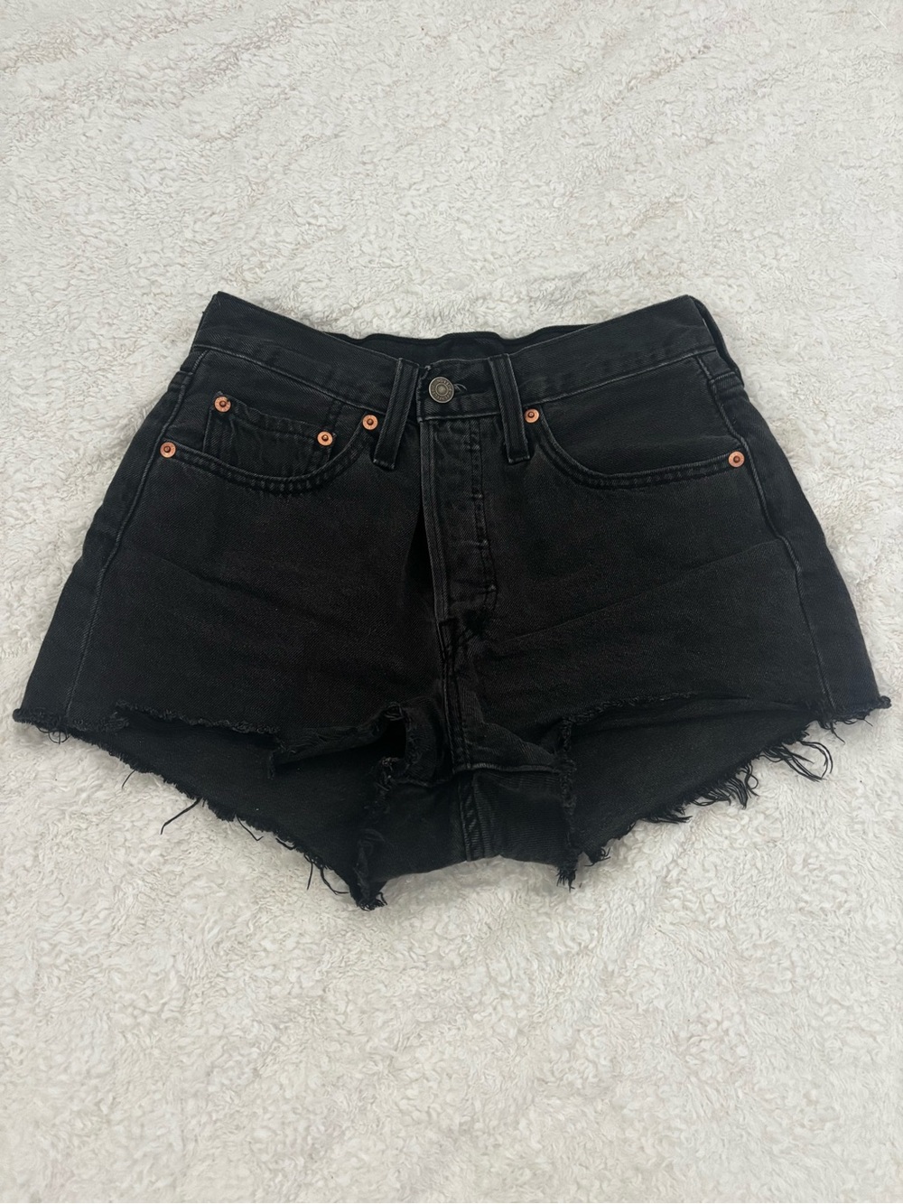 Levi's Black Distressed High-Rise Denim Shorts